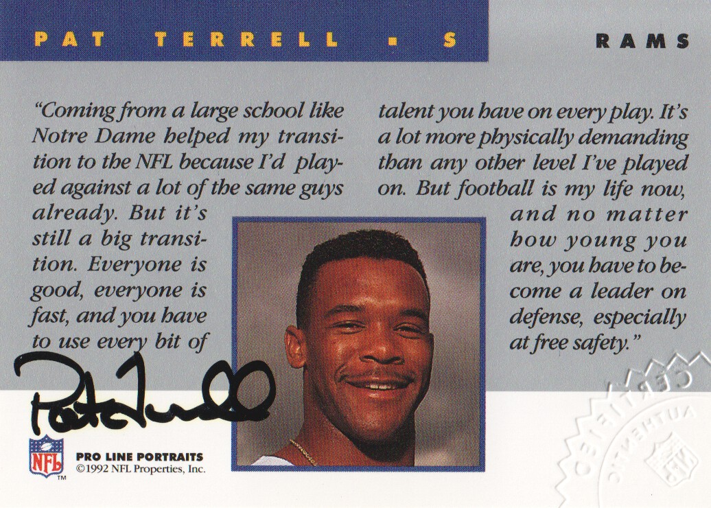 1992 Pro Line Portraits Autographs #136 Pat Terrell