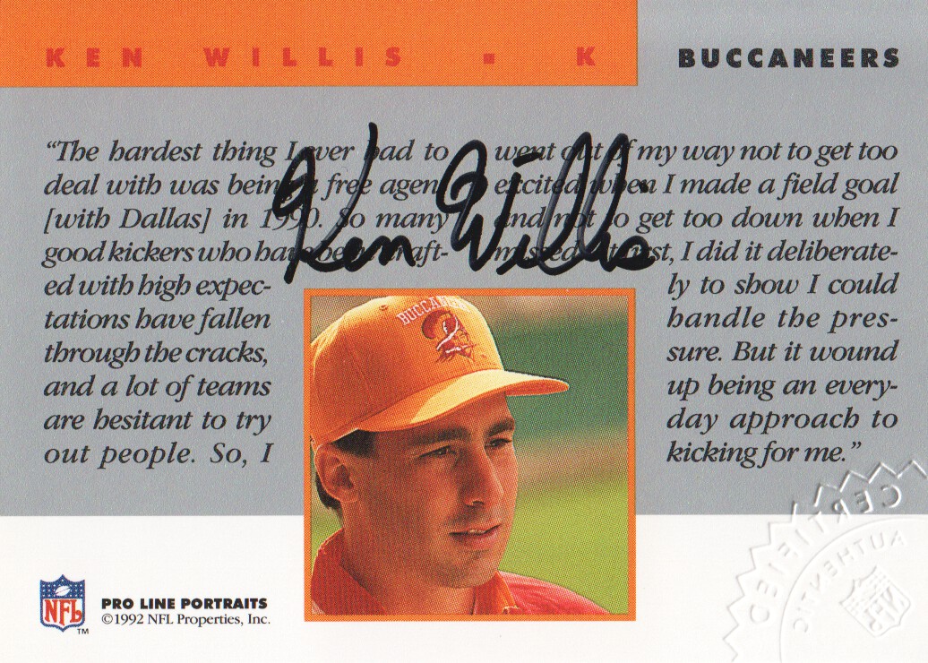 1992 Pro Line Portraits Autographs #157 Ken Willis