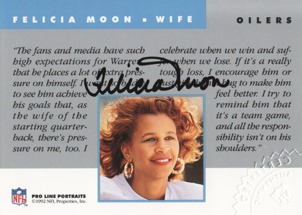 1992 Pro Line Portraits Wives Autographs #10 Felicia Moon