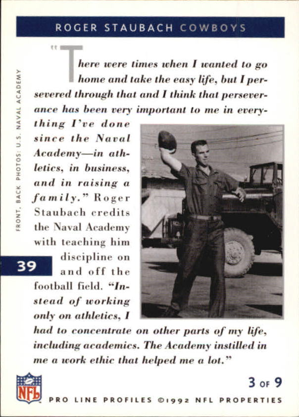 1992 Pro Line Profiles #39 Roger Staubach RET back image