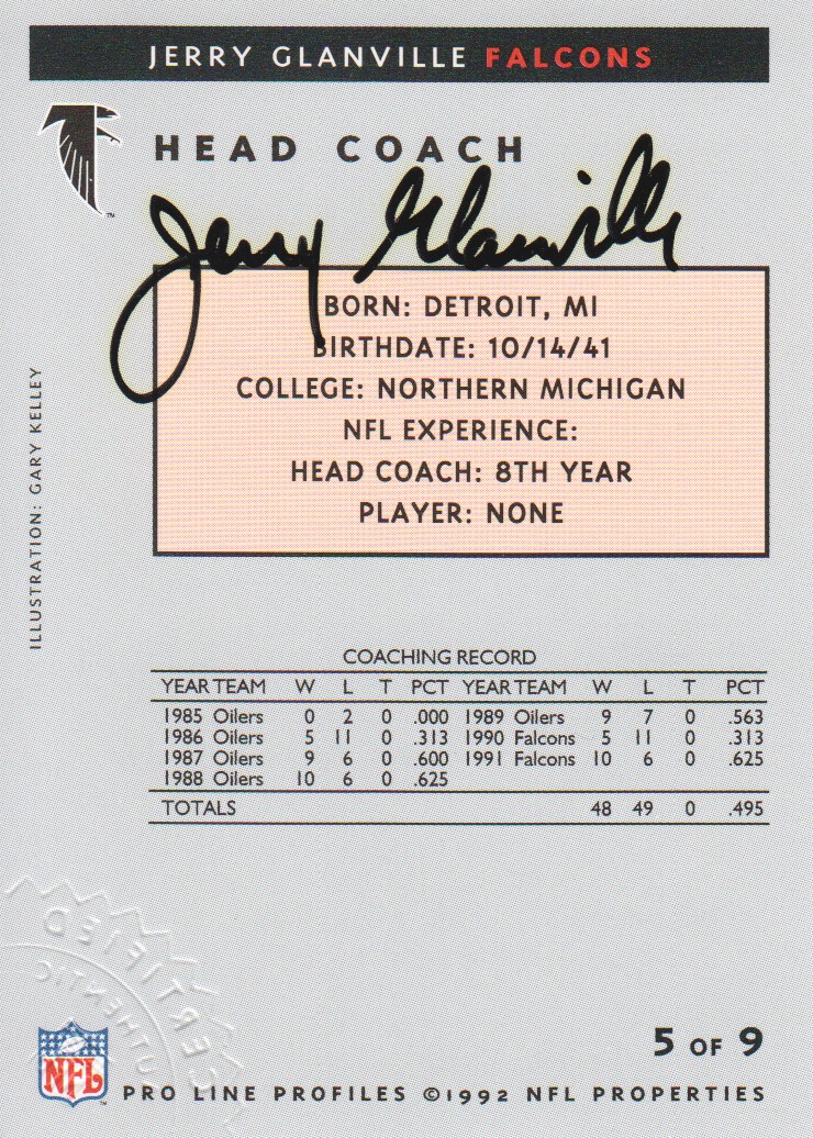 1992 Pro Line Profiles Autographs #266 Jerry Glanville CO