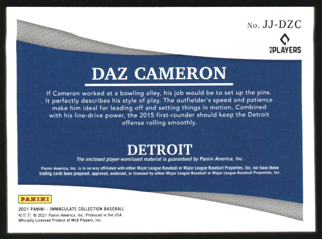 2021 Immaculate Collection Jumbo Jerseys #38 Daz Cameron/49