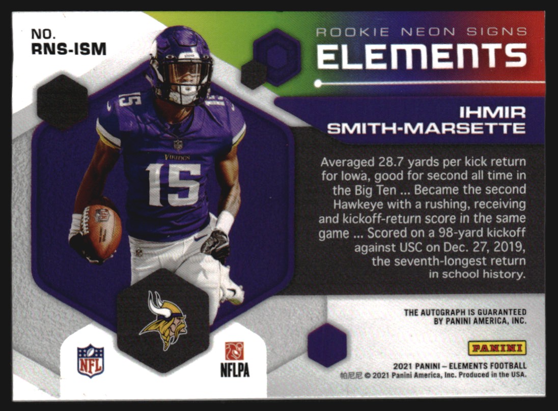 2021 Panini Elements Rookie Neon Signs Blue #41 Ihmir Smith-Marsette/75