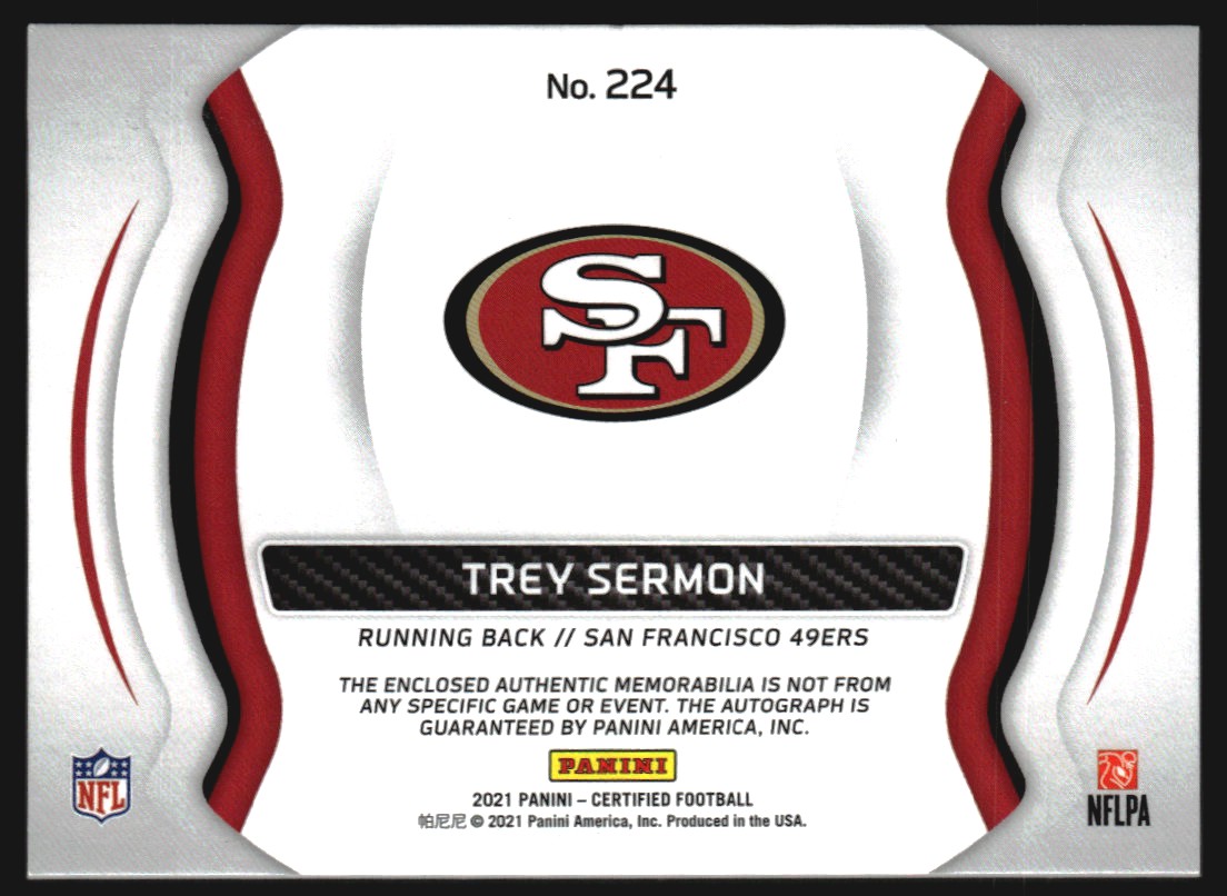 2021 Certified Mirror Bronze #224 Trey Sermon JSY AU/349 back image
