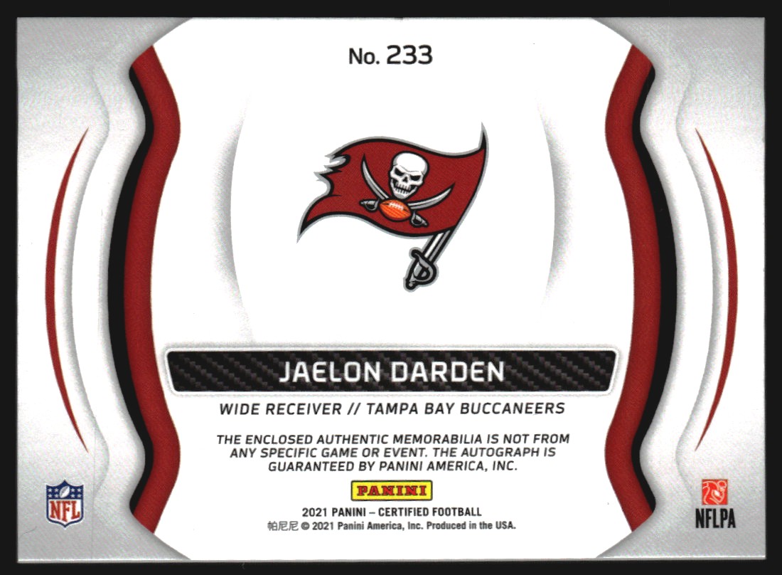 2021 Certified Mirror Bronze #233 Jaelon Darden JSY AU/349 back image