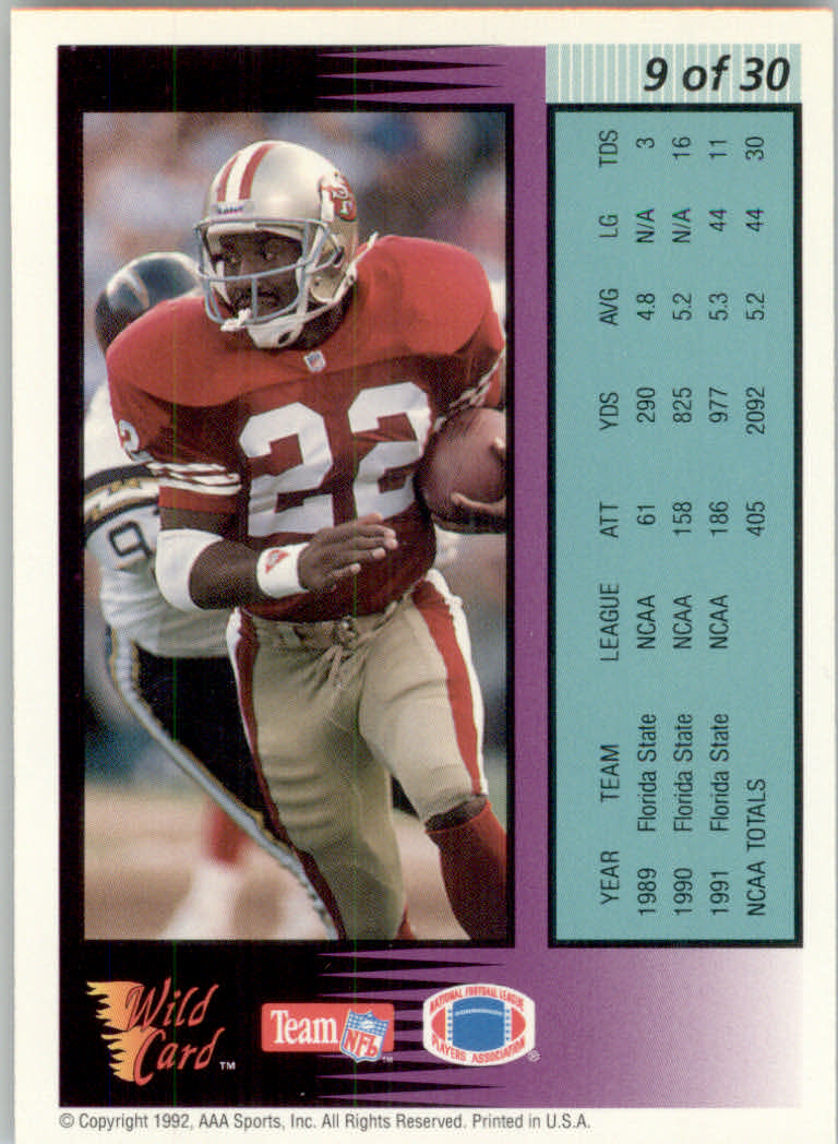 1992 Wild Card Football "Insert" Cards - Picture 3 of 27