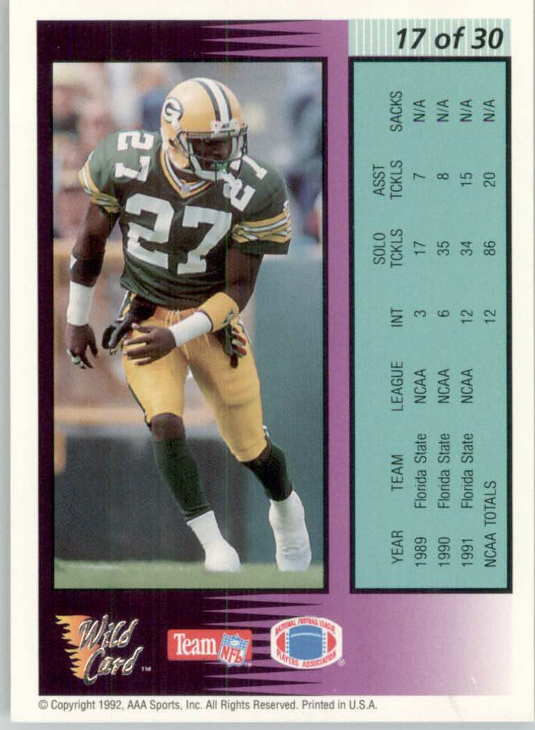 1992 Wild Card Field Force Silver #17 Terrell Buckley back image