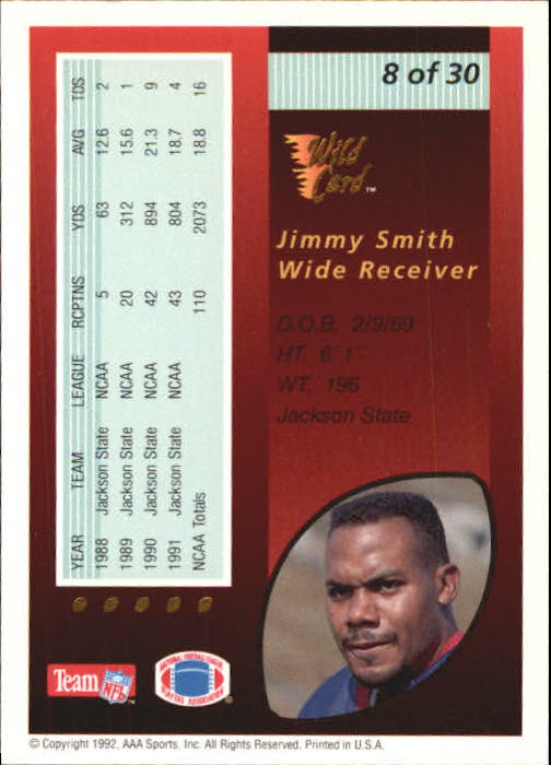 1992 Wild Card Red Hot Rookies Gold #8 Jimmy Smith back image