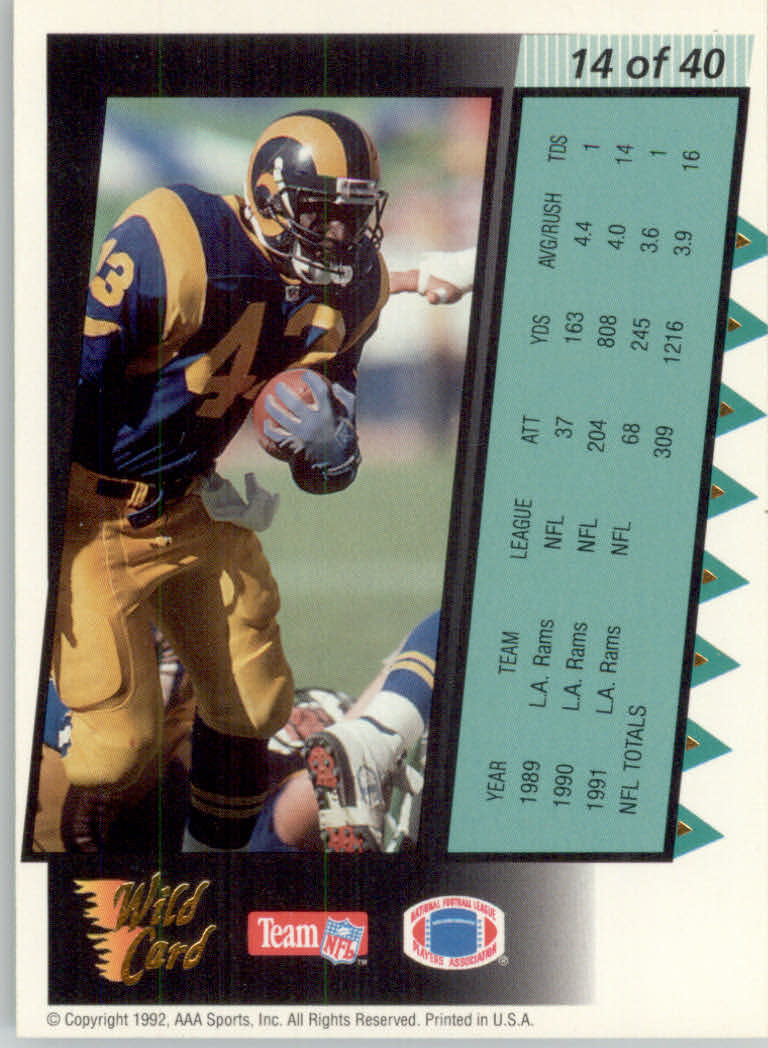 1992 Wild Card Running Wild Gold #14 Cleveland Gary back image