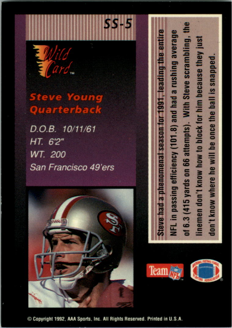 1992 Wild Card Stat Smashers #SS5 Steve Young back image
