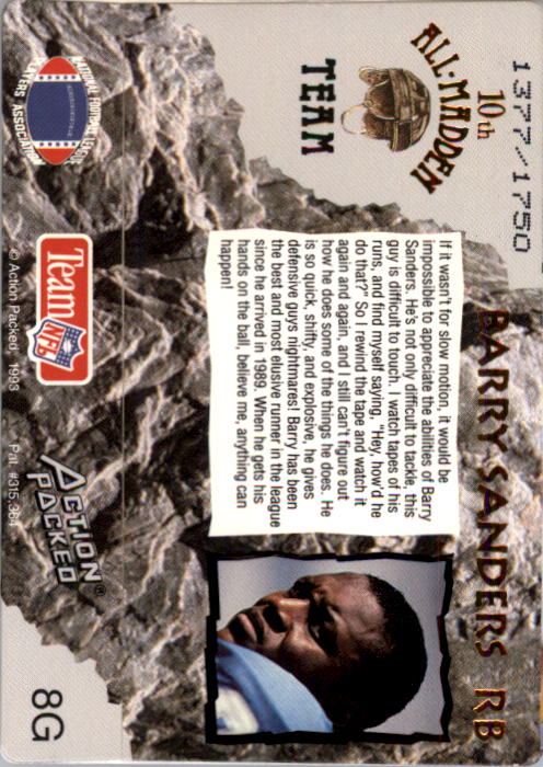 1993 Action Packed All-Madden 24K Gold #8G Barry Sanders back image