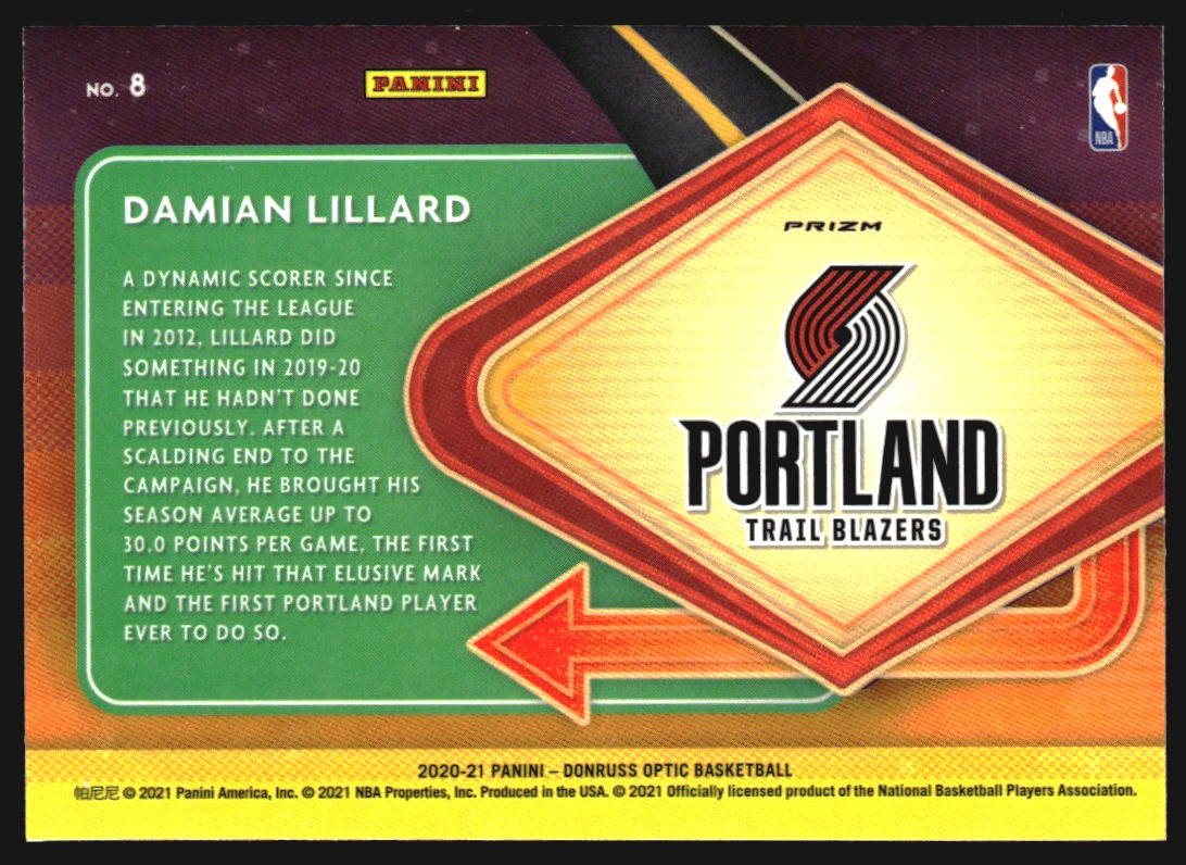 2020-21 Donruss Optic Express Lane Purple #8 Damian Lillard