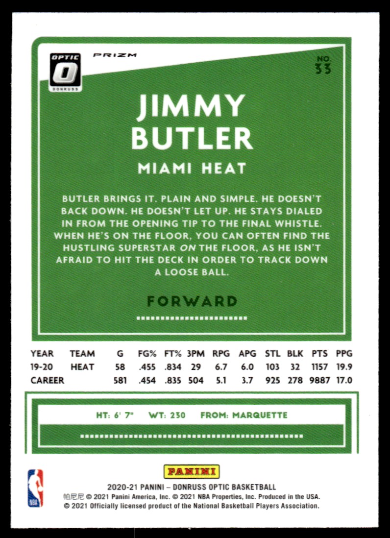 2020-21 Donruss Optic Fast Break Holo #33 Jimmy Butler