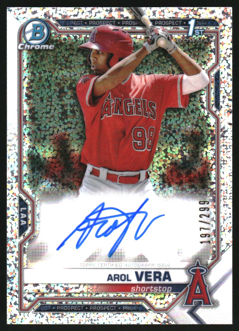 2021 Bowman Chrome Prospect Autographs Speckle Refractors #CPAAVE Arol Vera