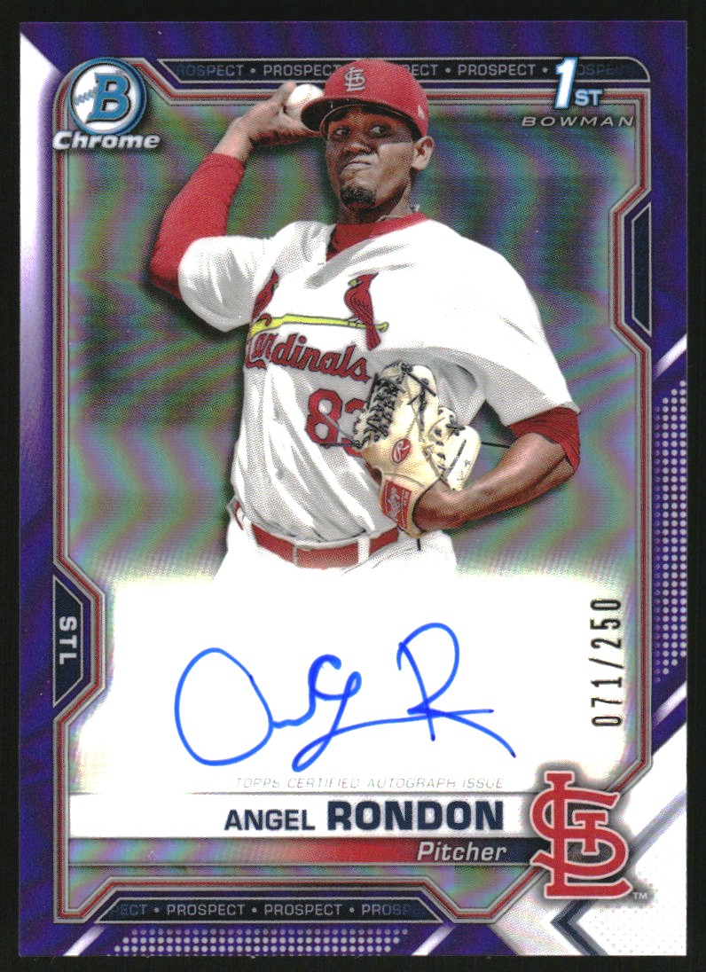 2021 Bowman Chrome Prospect Autographs Purple Refractors #CPAARO Angel Rondon