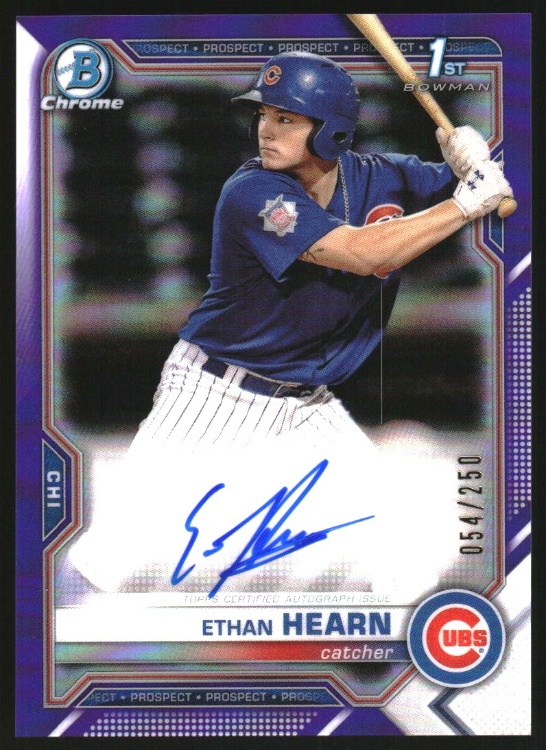 2021 Bowman Chrome Prospect Autographs Purple Refractors #CPAEH Ethan Hearn