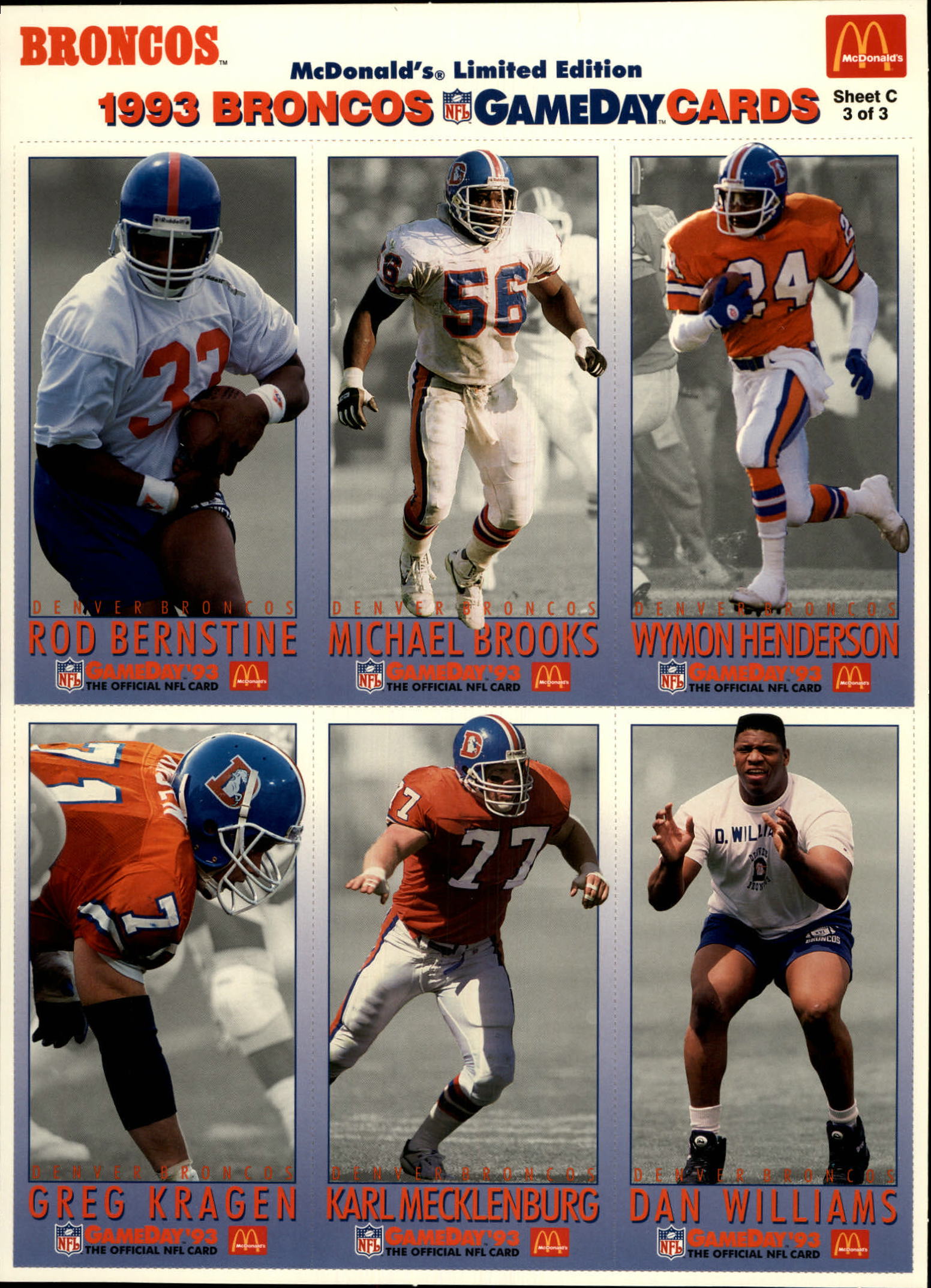 1993 McDonald's GameDay #24 Denver Broncos C - . Oversized. - NM-MT