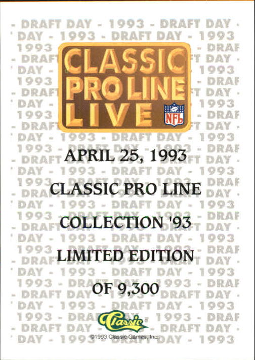 1993 Pro Line Live Draft Day NYC #1A Drew Bledsoe back image