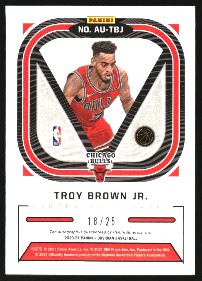 2020-21 Panini Obsidian Aurora Autographs Electric Etch Green #24 Troy Brown Jr./25