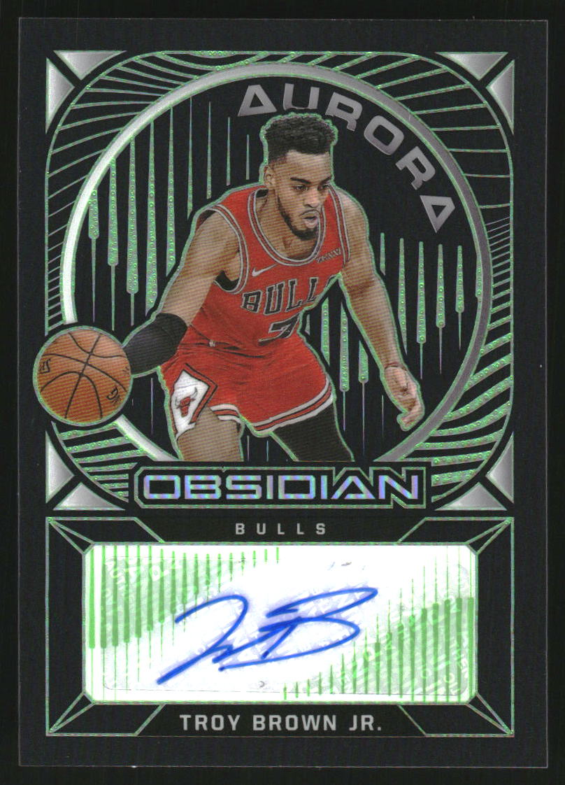 2020-21 Panini Obsidian Aurora Autographs Electric Etch Green #24 Troy Brown Jr./25