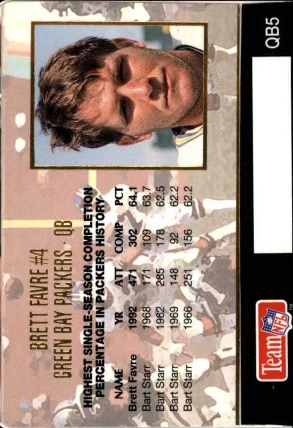 1993 Action Packed Quarterback Club #QB5 Brett Favre back image