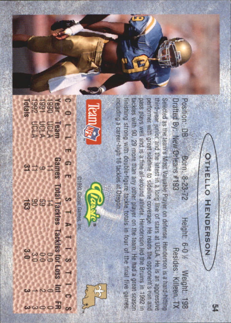 1993 Classic Gold #54 Othello Henderson back image