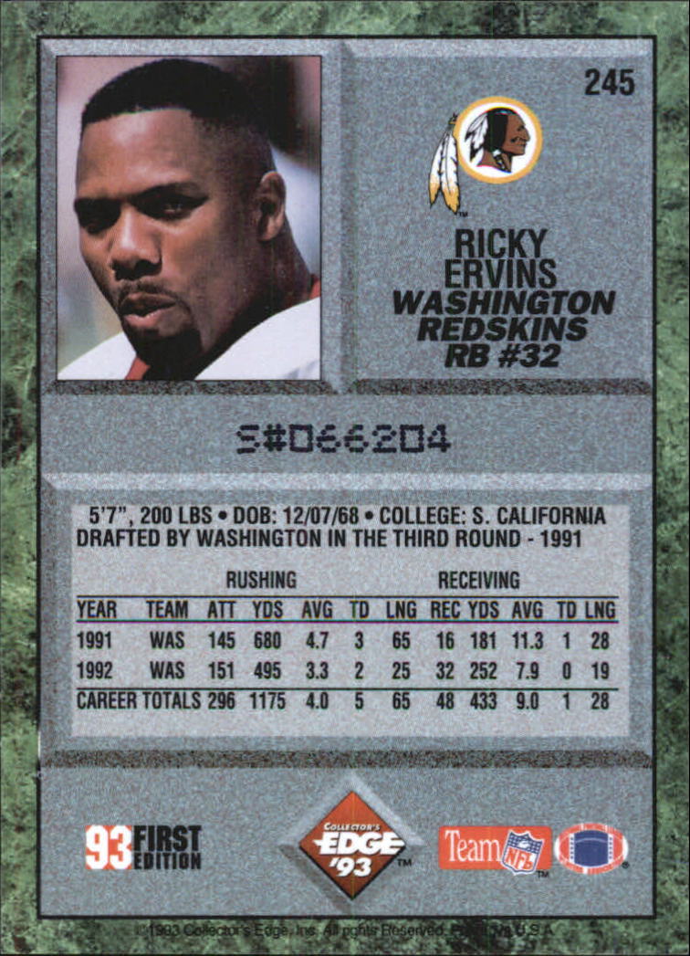 1993 Collector's Edge #245 Ricky Ervins back image