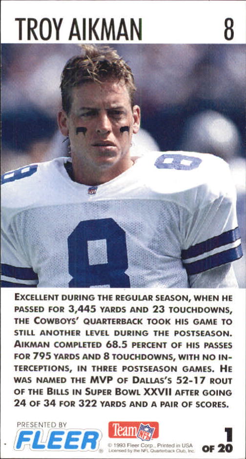 1993 GameDay Gamebreakers #1 Troy Aikman back image