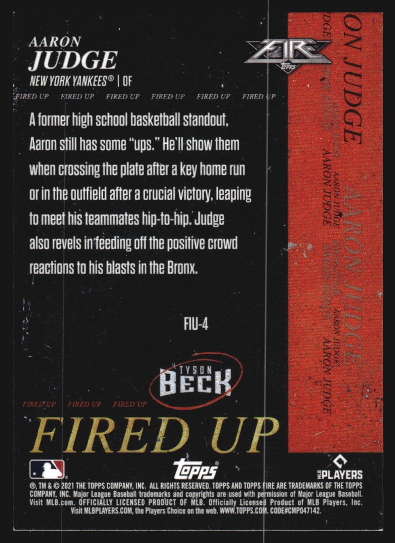 2021 Topps Fire Fired Up Gold Minted #FIU4 Aaron Judge