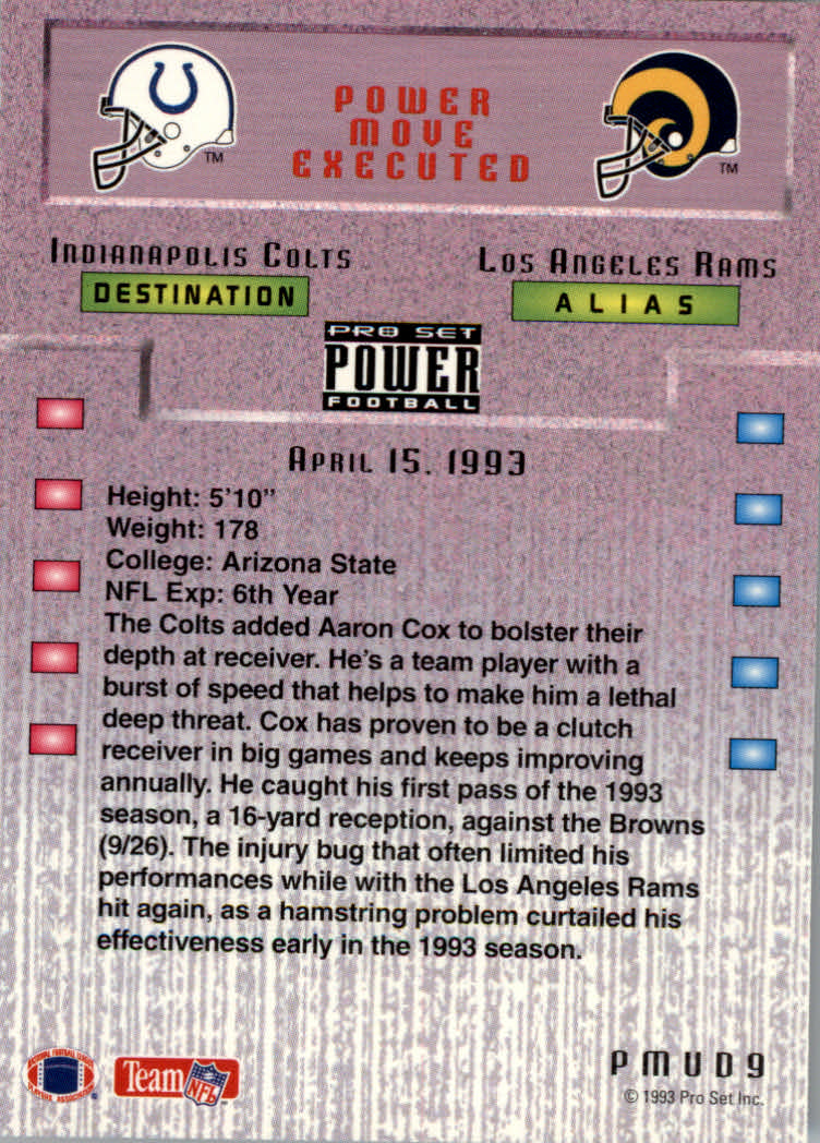 1993 Power Update Moves Gold #9 Aaron Cox back image