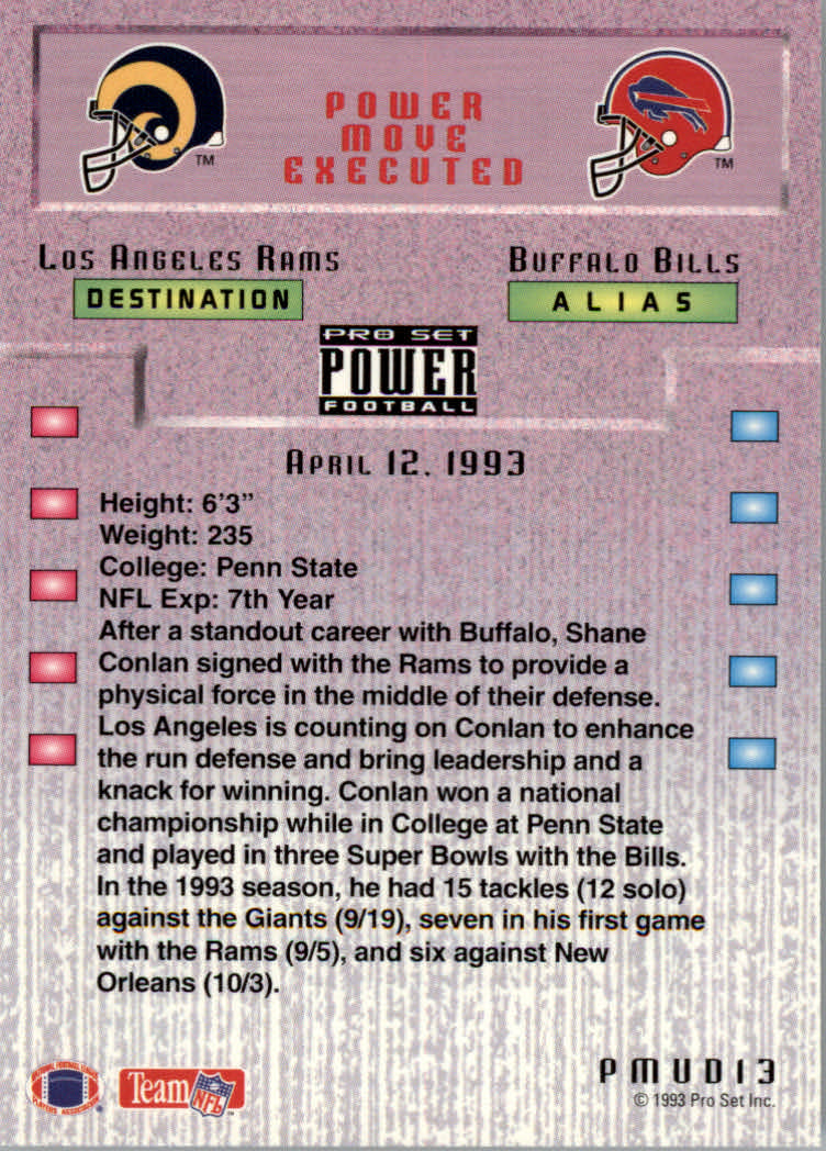 1993 Power Update Moves Gold #13 Shane Conlan back image