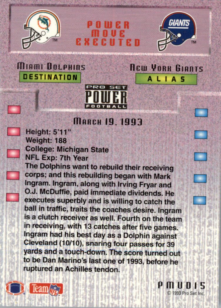 1993 Power Update Moves Gold #15 Mark Ingram back image