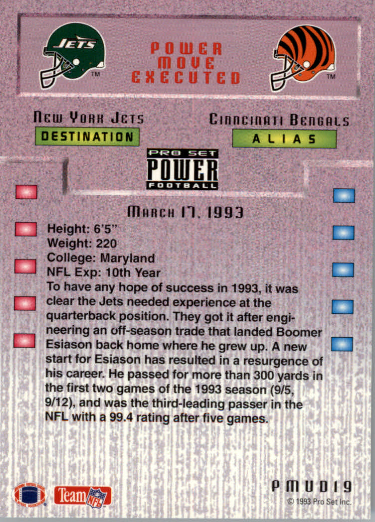 1993 Power Update Moves Gold #19 Boomer Esiason back image