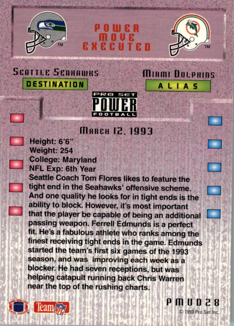 1993 Power Update Moves Gold #28 Ferrell Edmunds back image