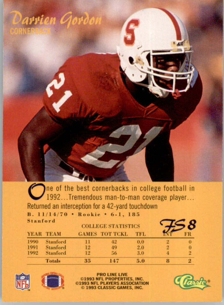 1993 Pro Line Live Football "Insert" Cards - Picture 7 of 39