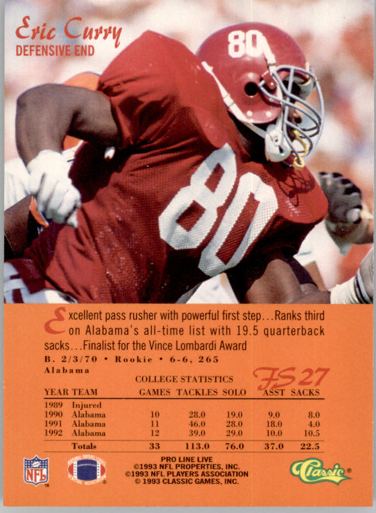 1993 Pro Line Live Football "Insert" Cards - Picture 21 of 39