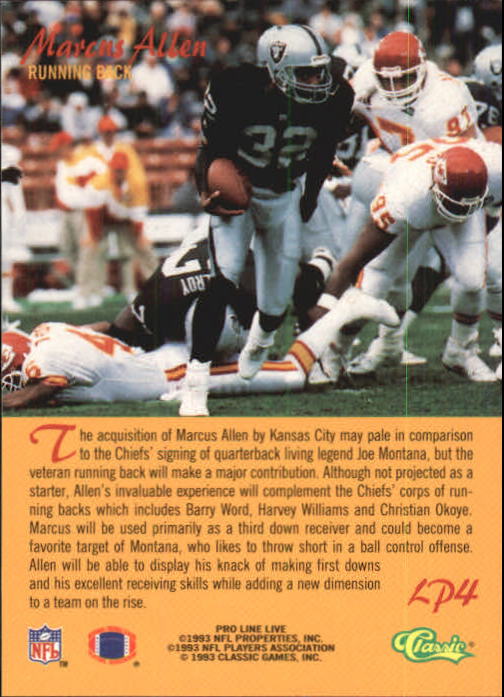 1993 Pro Line Live LPs #LP4 Marcus Allen