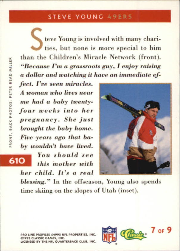 1993 Pro Line Profiles #610 Steve Young back image
