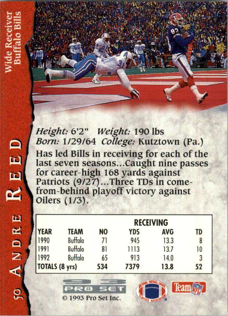 1993 Pro Set #50 Andre Reed back image