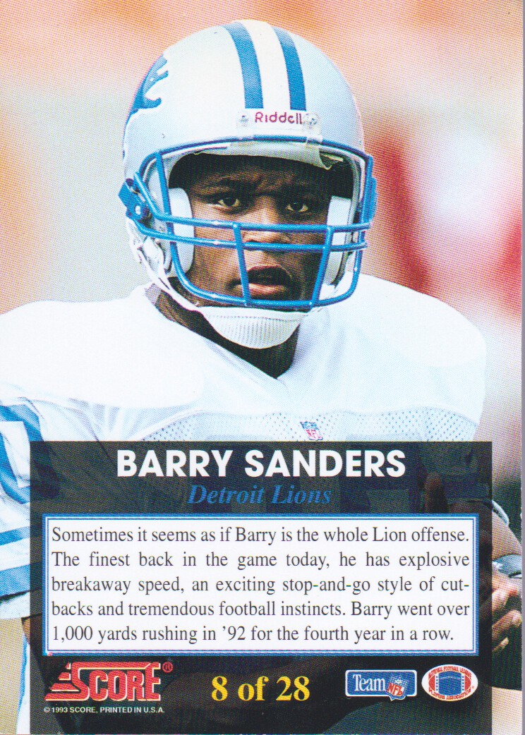1993 Score Franchise #8 Barry Sanders back image