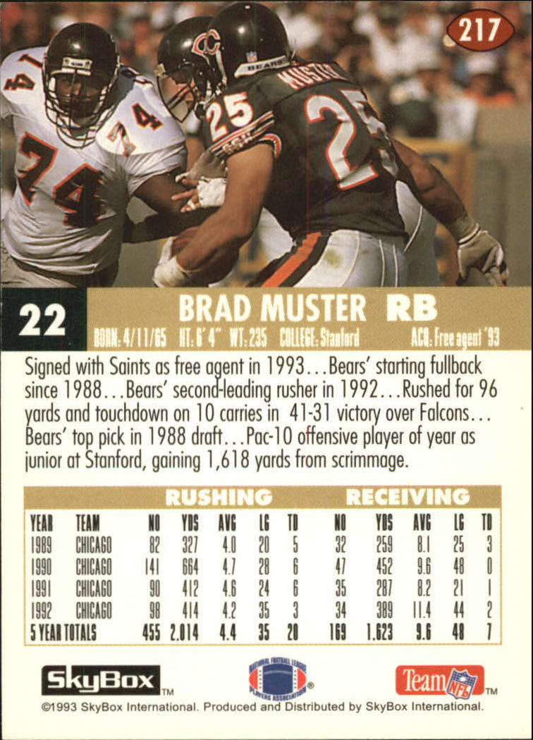 1993 SkyBox Impact Colors #217 Brad Muster back image