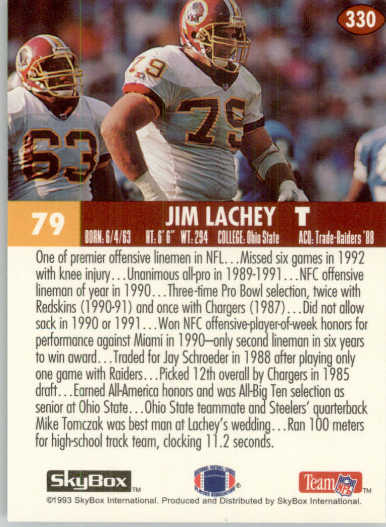 1993 SkyBox Impact Colors #330 Jim Lachey back image