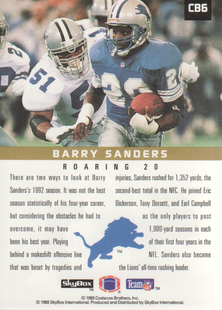 1993 SkyBox Premium Poster Cards #CB6 Barry Sanders back image