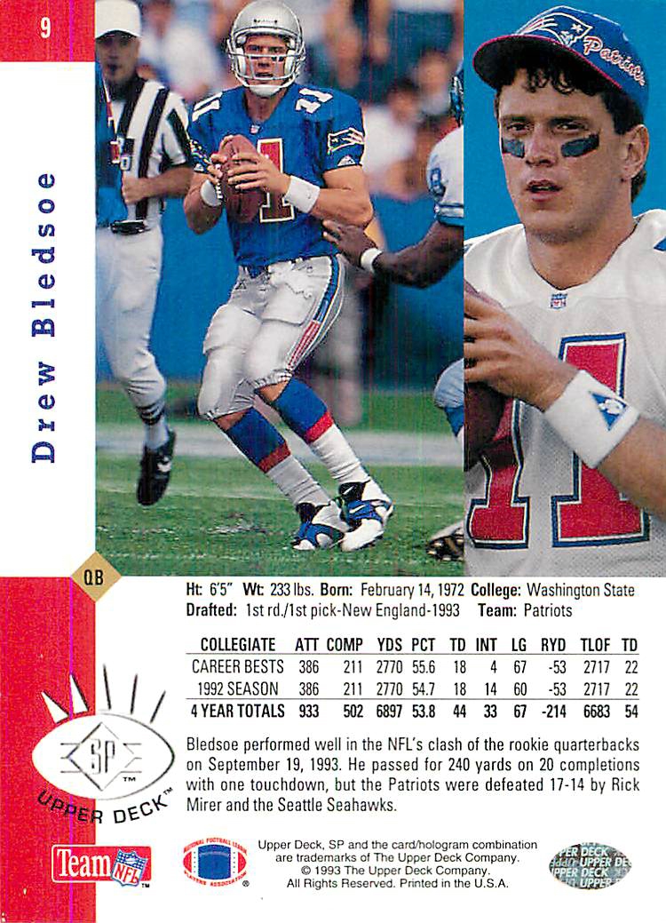 1993 SP #9 Drew Bledsoe RC - NM-MT