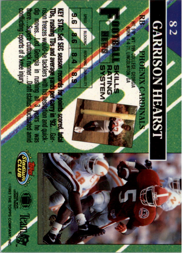1993 Stadium Club #82 Garrison Hearst RC back image