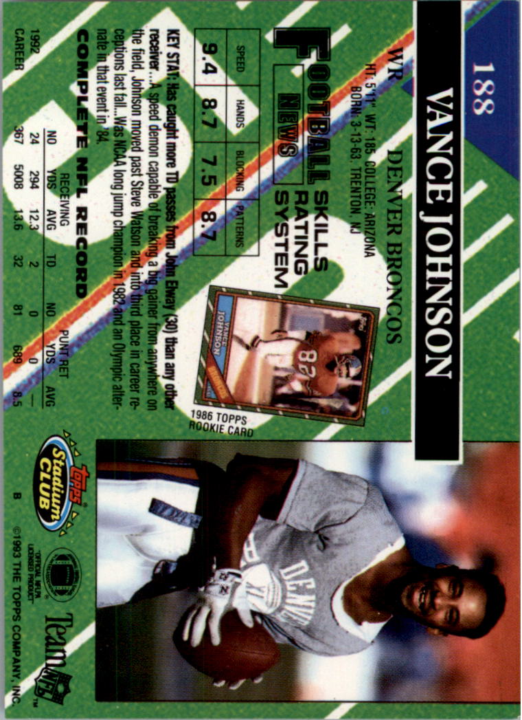 1993 Stadium Club #188 Vance Johnson back image