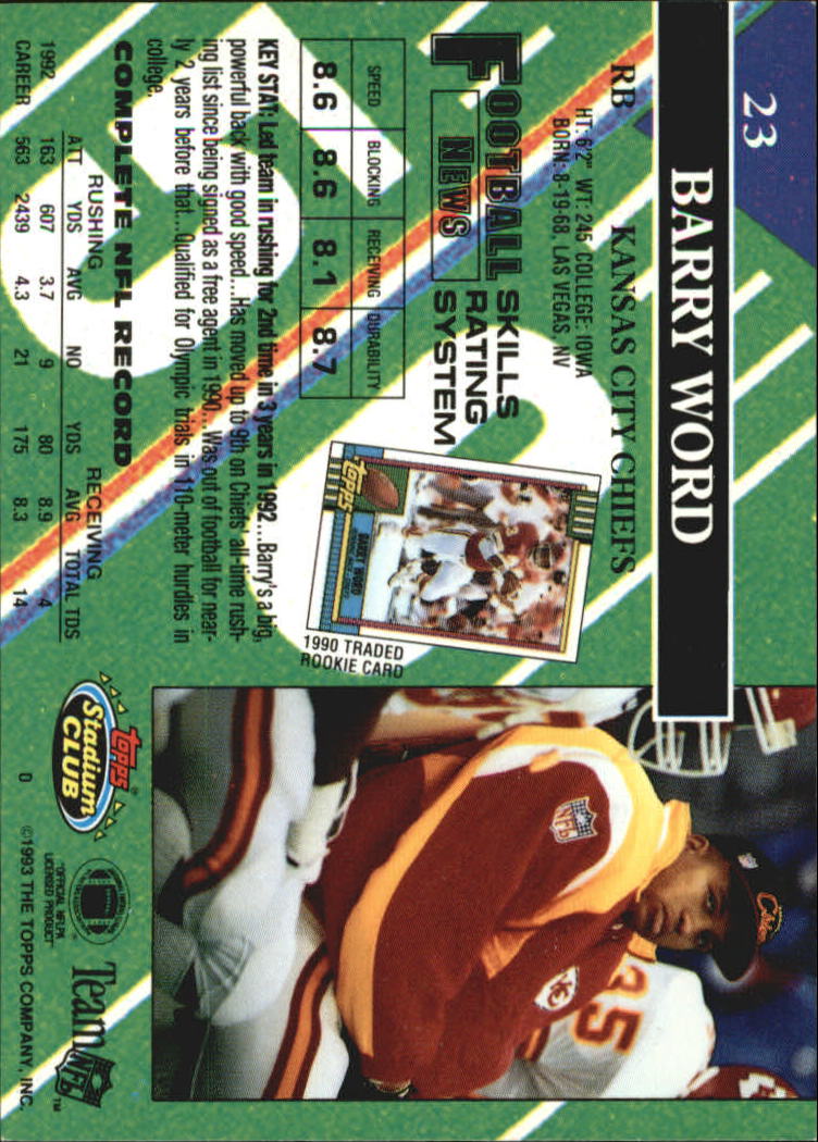 1993 Stadium Club First Day #23 Barry Word back image