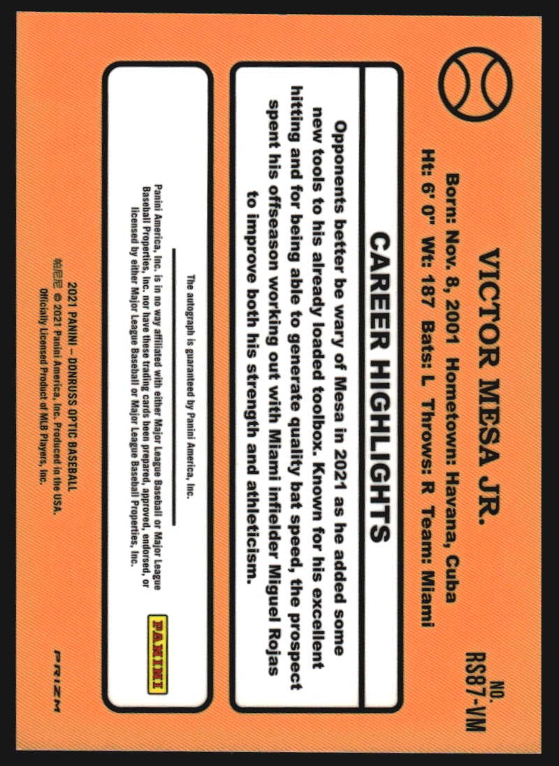 2021 Donruss Optic Retro '87 Signatures Holo #34 Victor Mesa Jr.