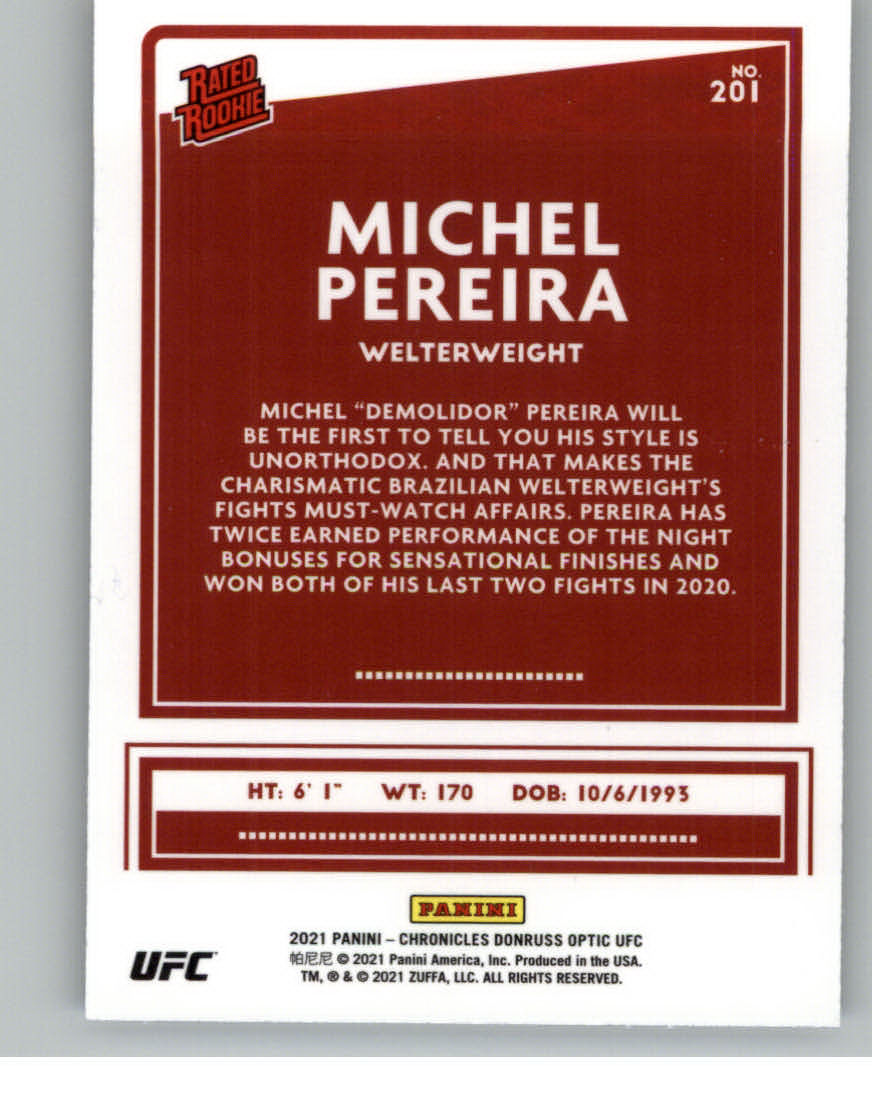 2021 Donruss Optic Rated Rookies UFC #201 Michel Pereira back image