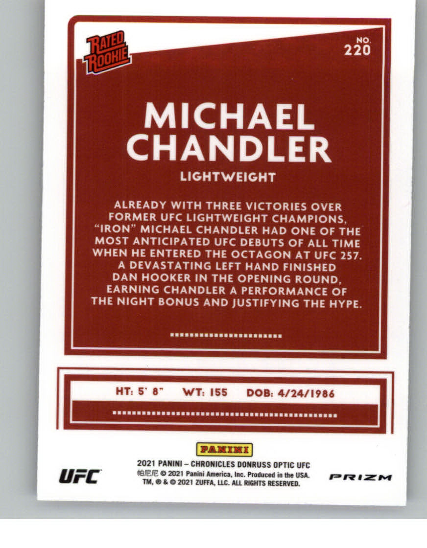 2021 Donruss Optic Rated Rookies UFC Pink #220 Michael Chandler back image